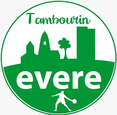 Logo du club Tambourin Evere : la silhouette d'Evere et un joueur de tambourin, en vert