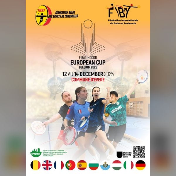 Manifesto della FIBaT Indoor European Cup Belgium 2025, dal 12 al 14 dicembre 2025 nel Comune di Evere