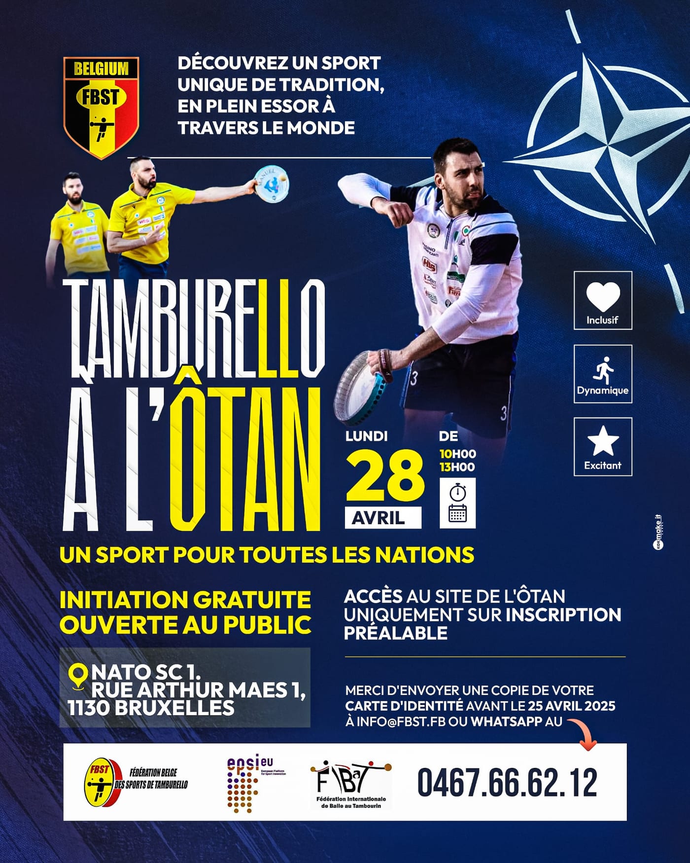 Affiche « Tamburello à l'OTAN » — 28 avril 2025, un sport pour toutes les nations