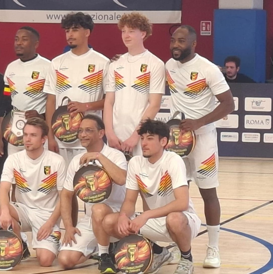 L’équipe nationale belge de tamburello au Championnat du Monde Indoor de Rome, en février 2026